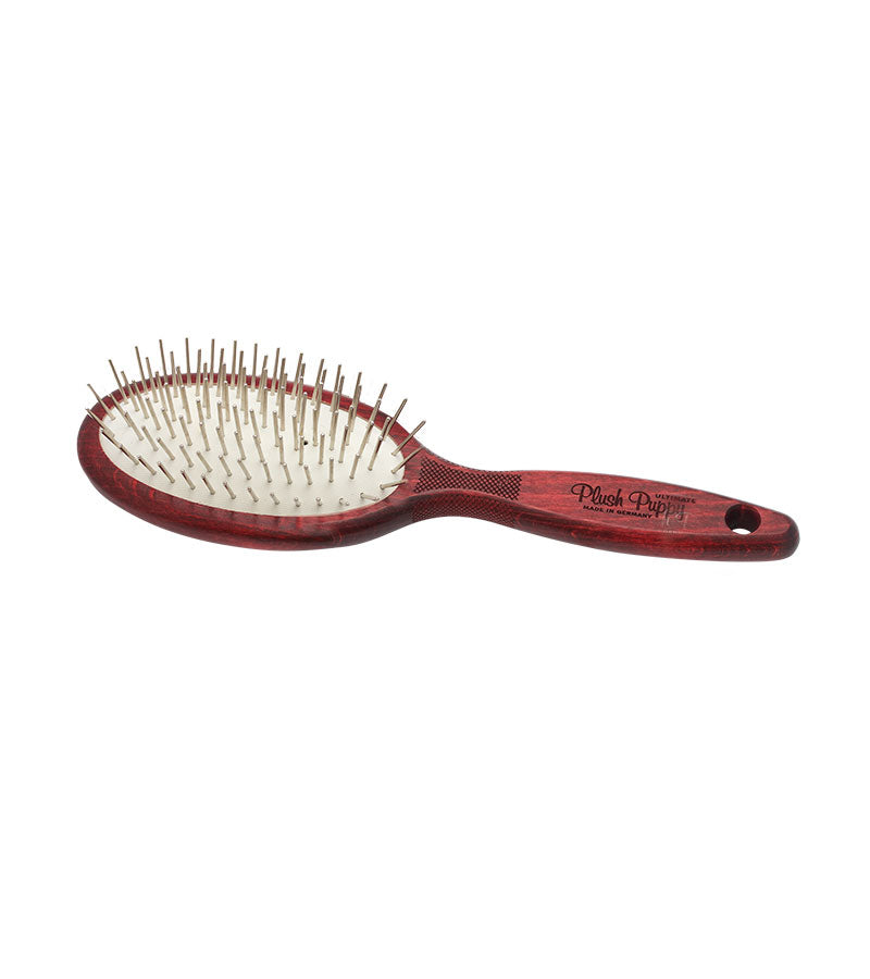 Plush Puppy Ultimate Thick Pin Brush Regular – rosewood handle pin brush, front view