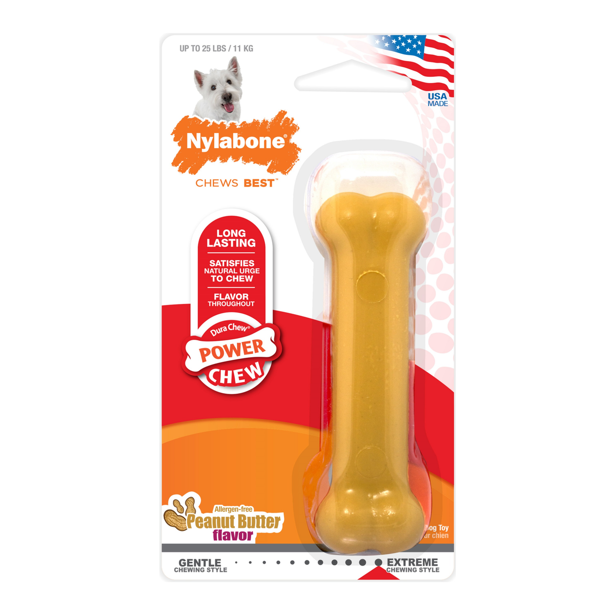 Nylabone Power Chew Peanut Butter Flavor dog bone – front of pack