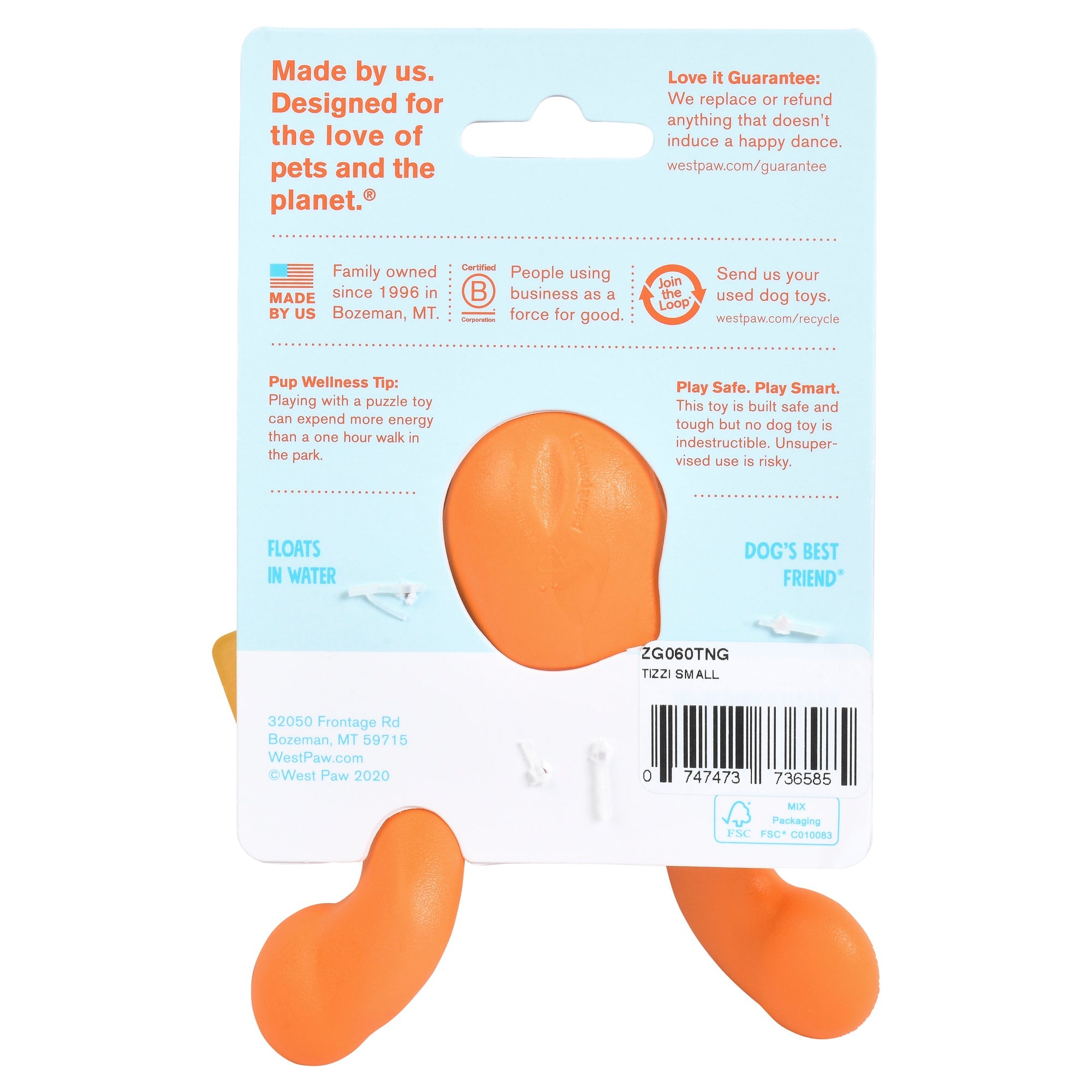 West Paw Tizzi Treat & Tug Toy for Tough Dogs - Small by PeekAPaw