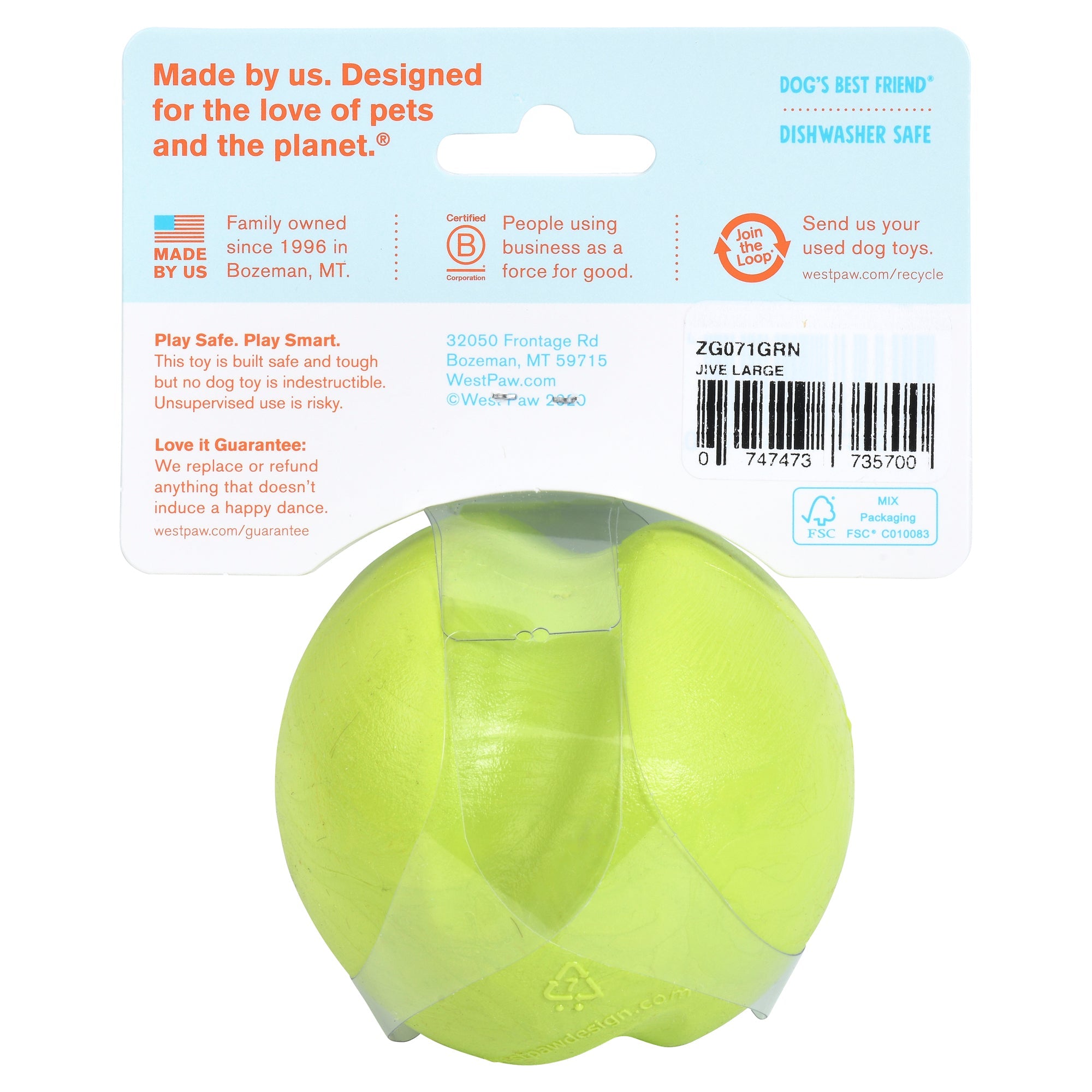 West Paw Jive Zogoflex Fetch Ball Tough Dog Toy - Large by PeekAPaw