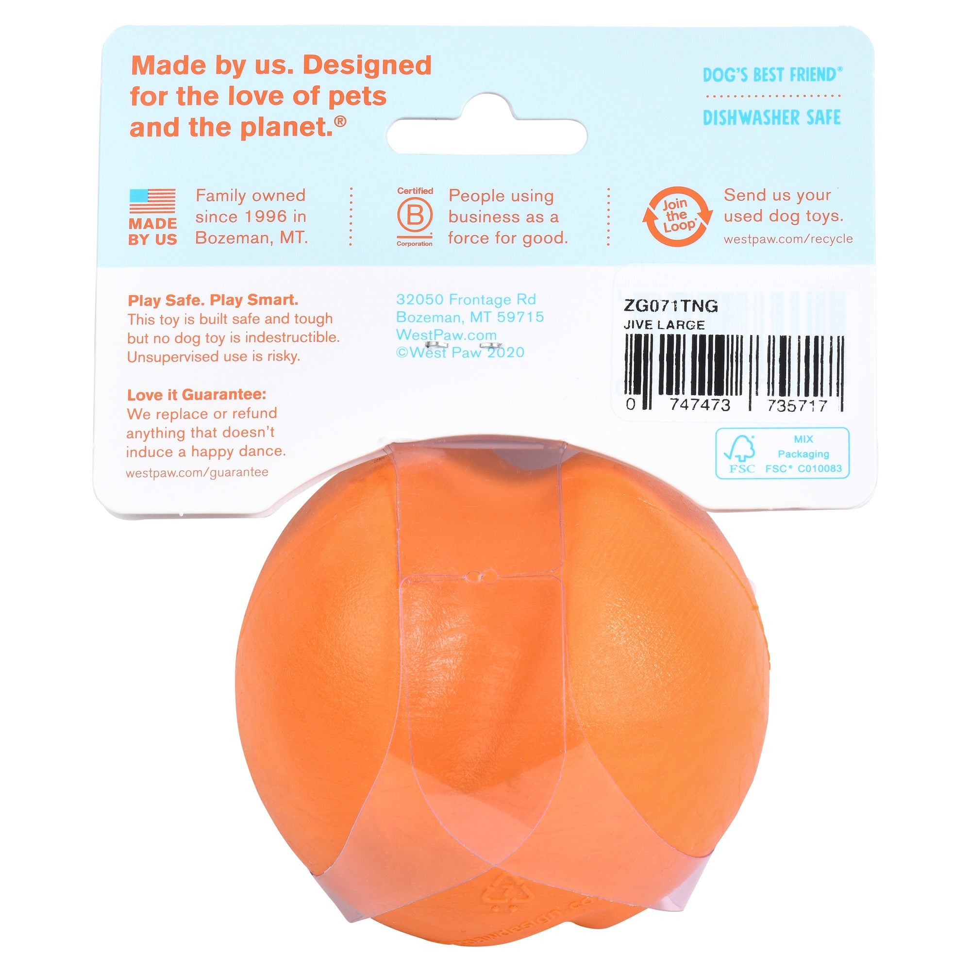 West Paw Jive Zogoflex Fetch Ball Tough Dog Toy - Large by PeekAPaw