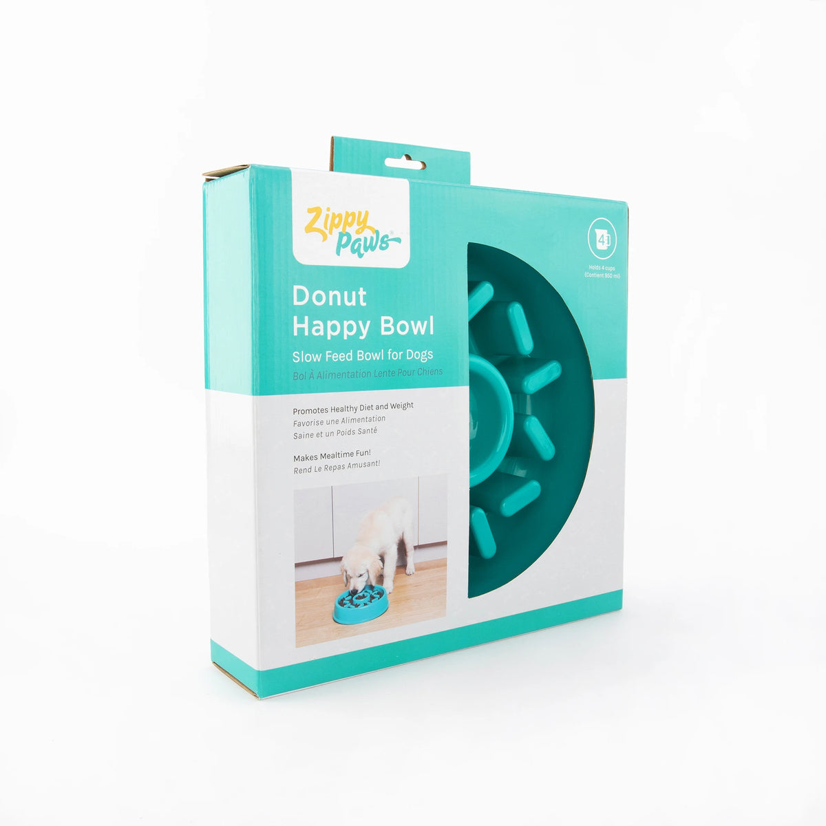 Retail packaging for the Zippy Paws Donut Happy Bowl slow feeder, second view