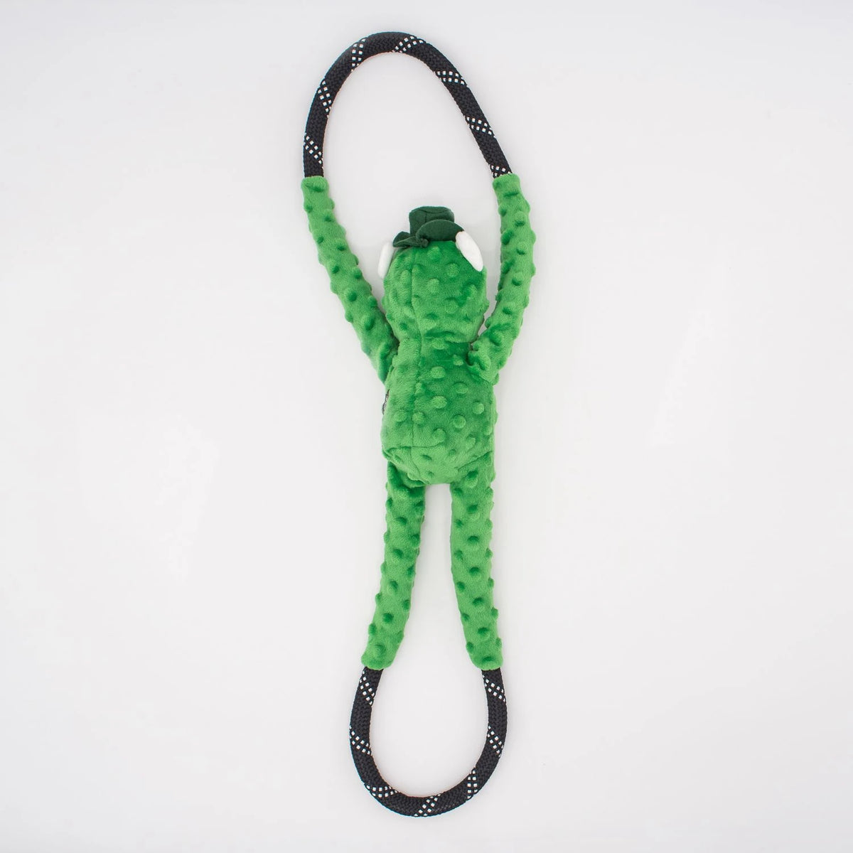 Zippy Paws RopeTugz green lucky bear rope dog toy seen from the reverse