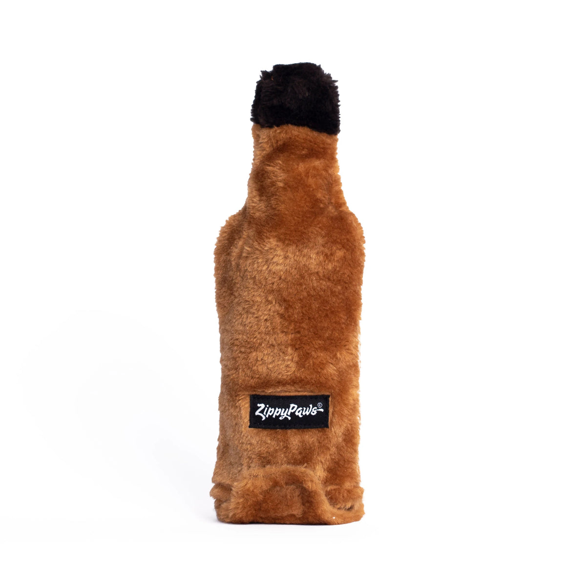 Zippy Paws Happy Hour Crusherz plush whiskey bottle dog toy, plain reverse side
