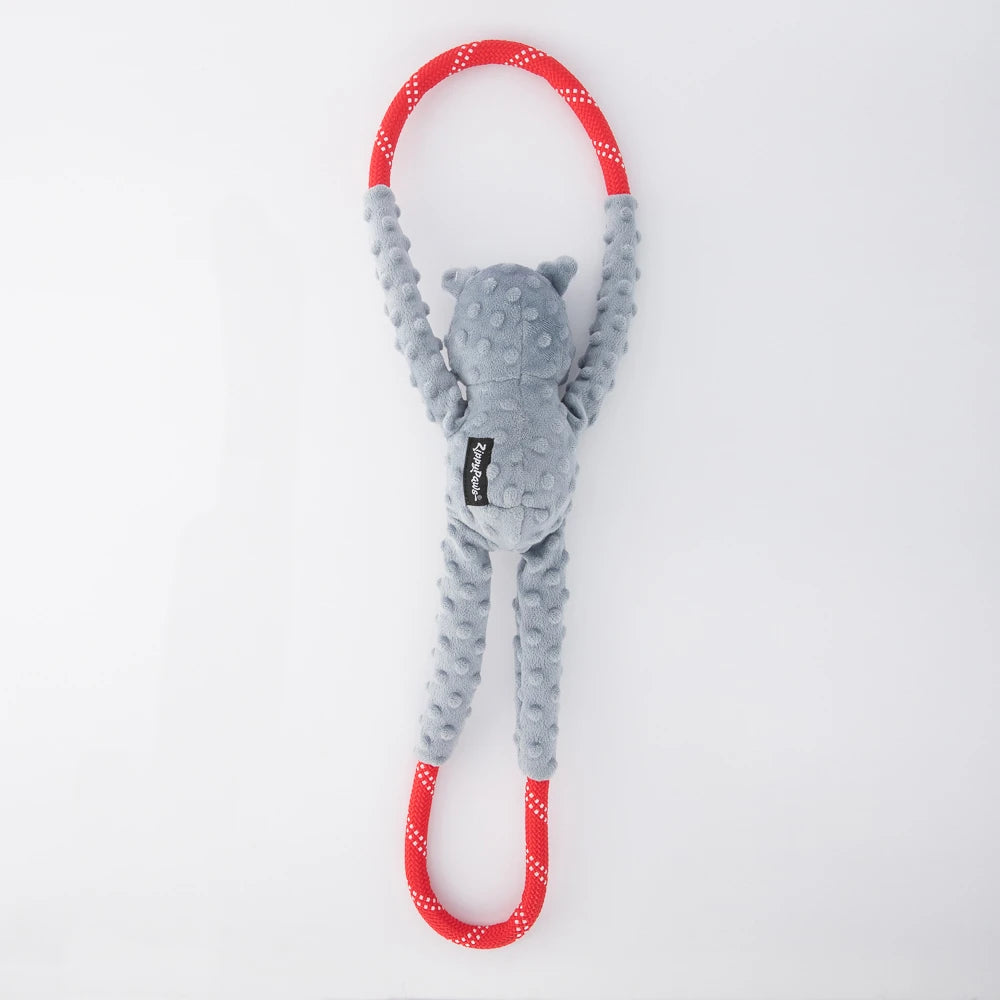 Zippy Paws RopeTugz grey koala rope dog toy seen from the reverse
