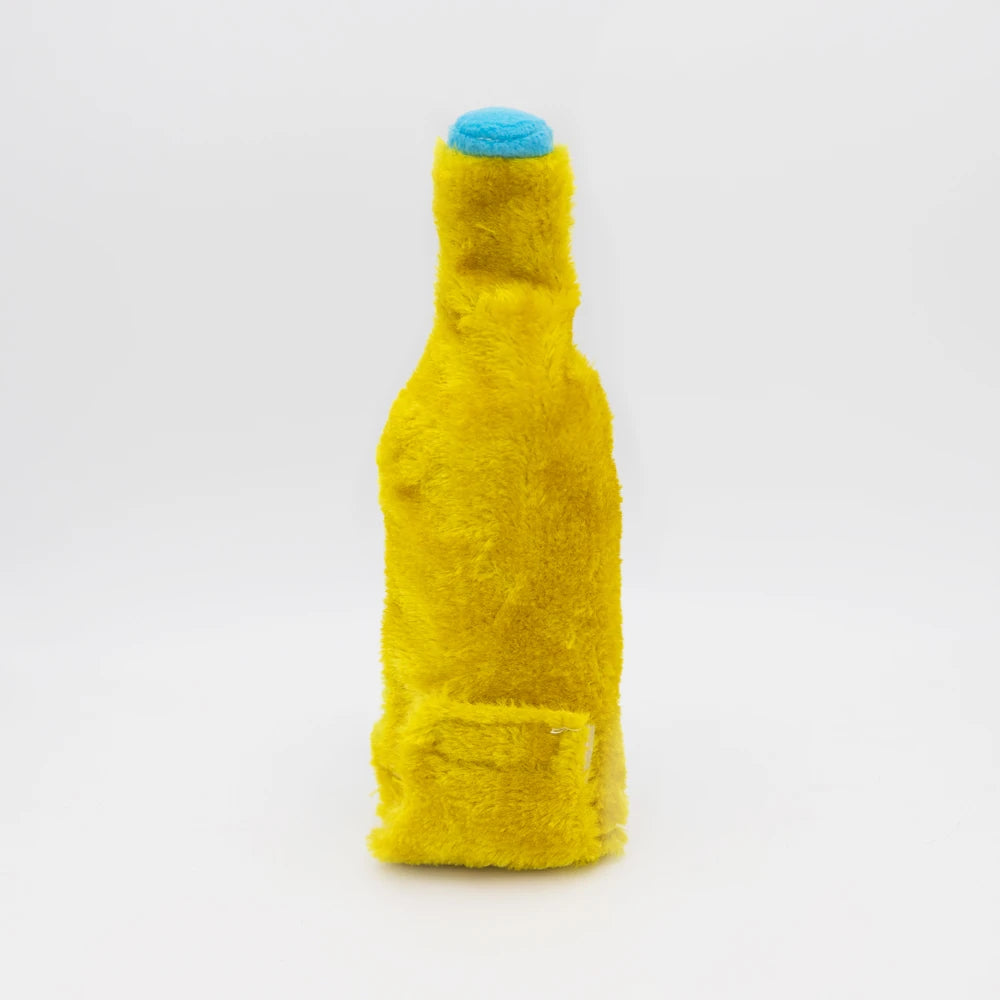 Zippy Paws Happy Hour Crusherz plush pilsner bottle dog toy, plain reverse side