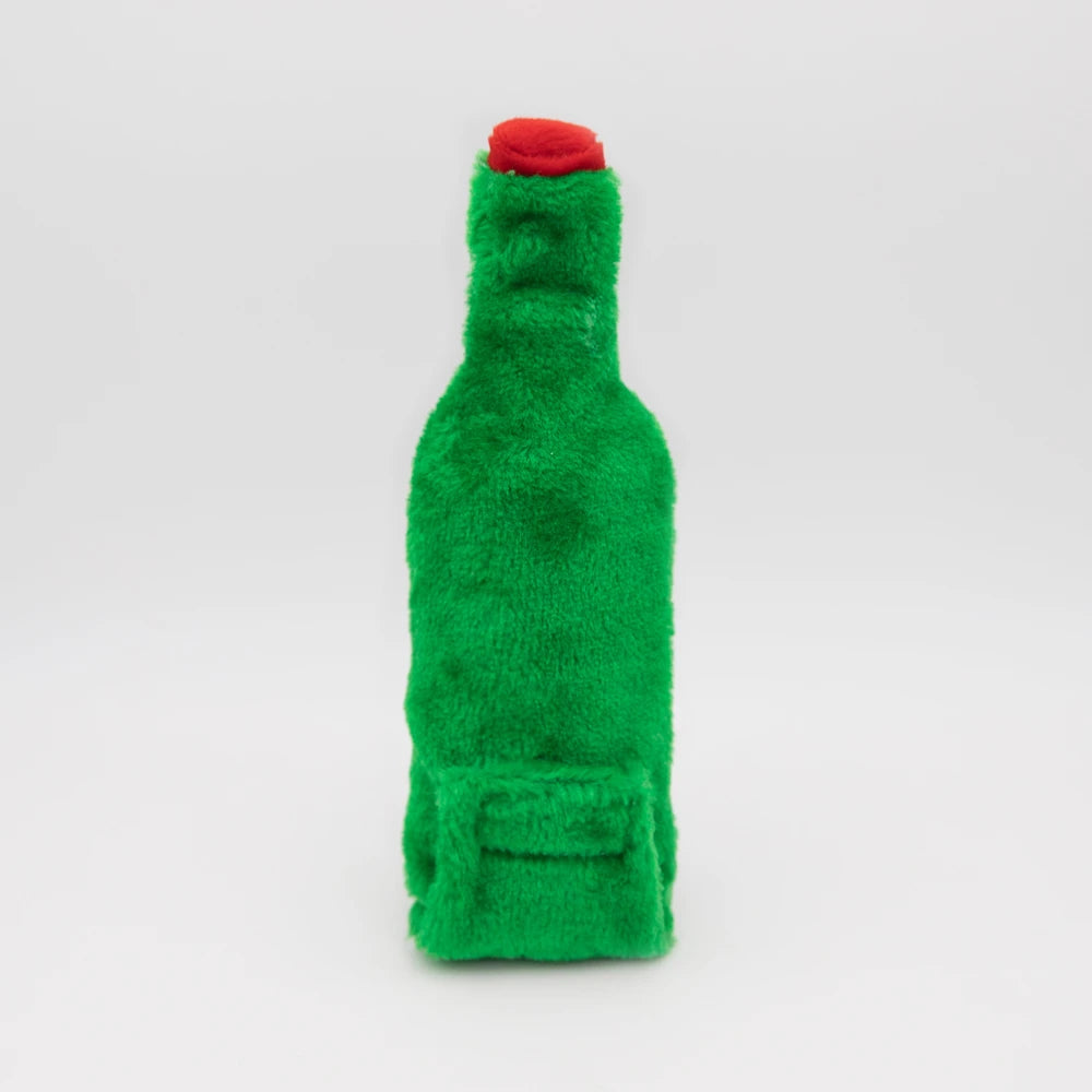 Zippy Paws Happy Hour Crusherz plush lager bottle dog toy, plain reverse side