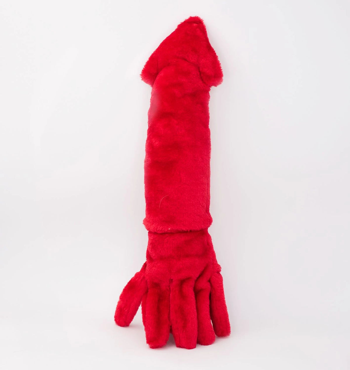 Zippy Paws Jigglerz plush red squid dog toy seen from the other side, on white