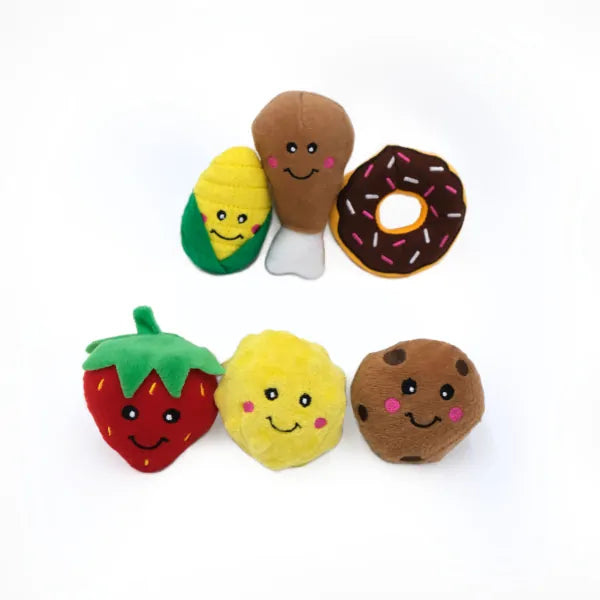 Zippy Paws Dog Toys Plush Miniz - Multipack 6 Food 02