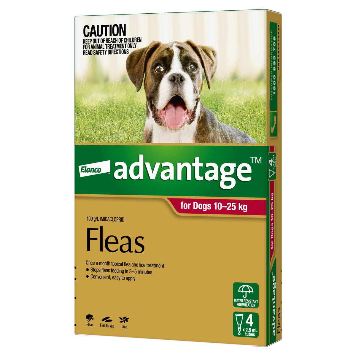 Advantage flea treatment for dogs 10-25kg, red band, 4 pipette pack – front
