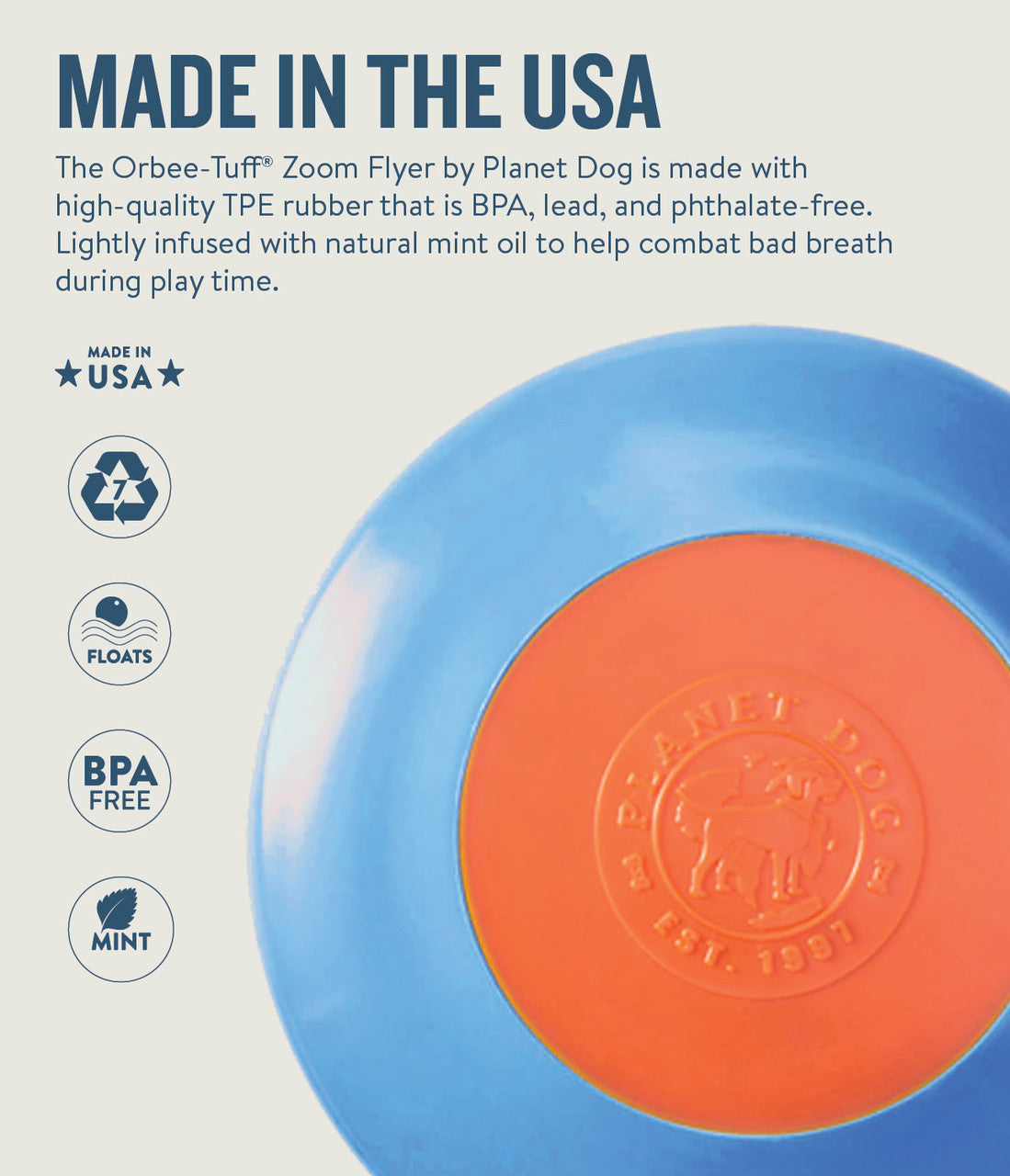 Planet Dog Orbee-Tuff Zoom Flyer Disc Dog Fetch Toy Blue & Orange