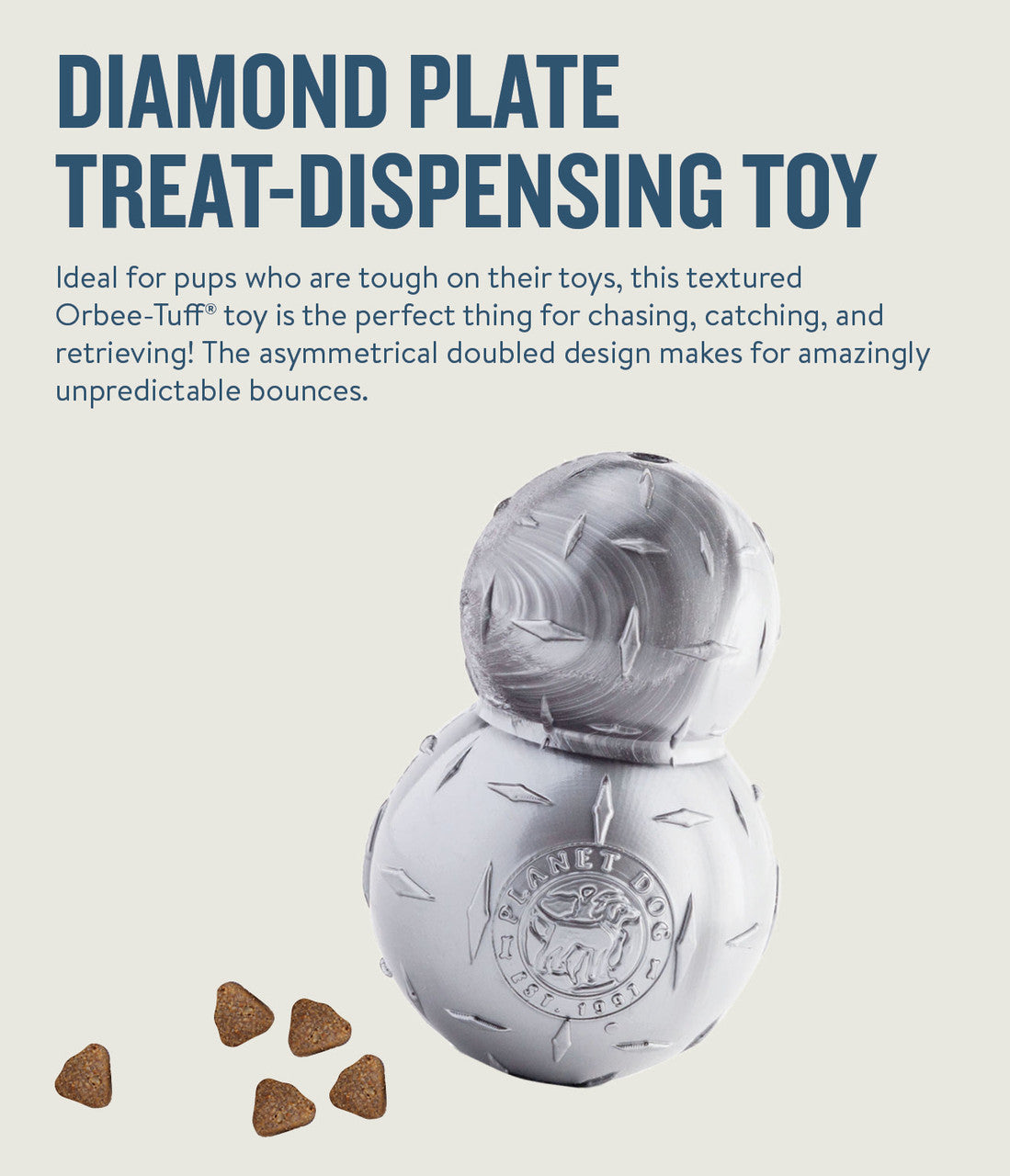 Planet Dog Orbee-Tuff Diamond Plate Double Tuff Treat-Dispensing Dog Toy Grey