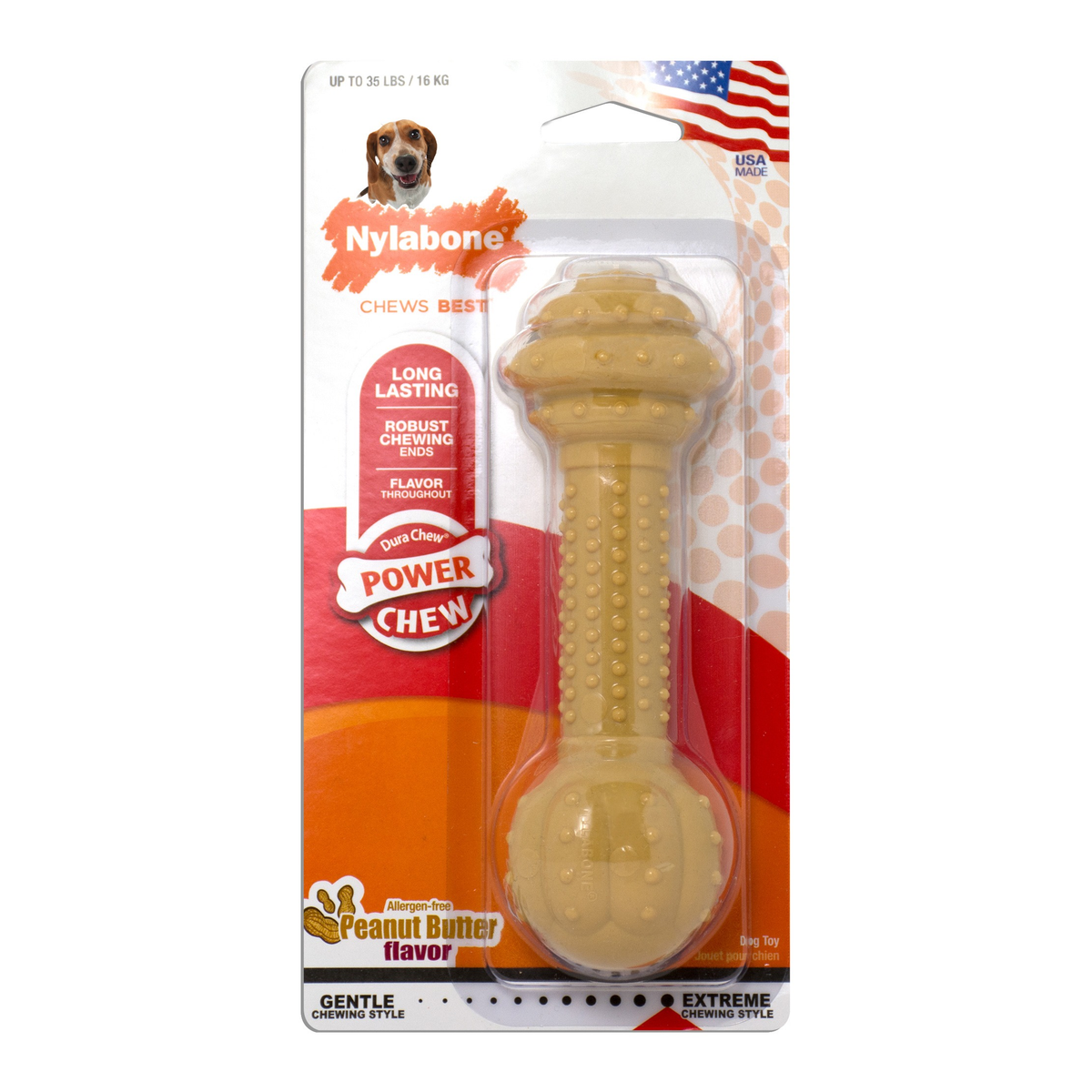 Nylabone Power Chew Barbell Peanut Butter Flavor – front of pack