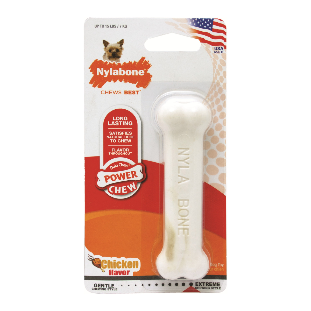 Nylabone Power Chew Chicken Flavor dog bone – front of pack