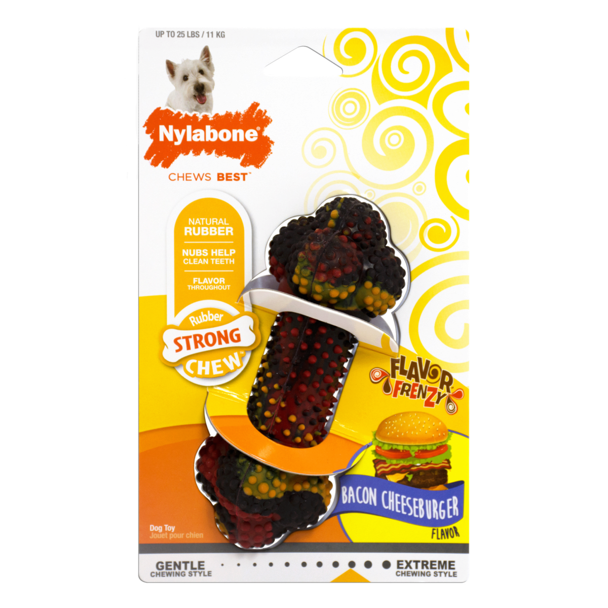 Nylabone Strong Chew Dog Toy Flavor Frenzy Bacon Cheeseburger