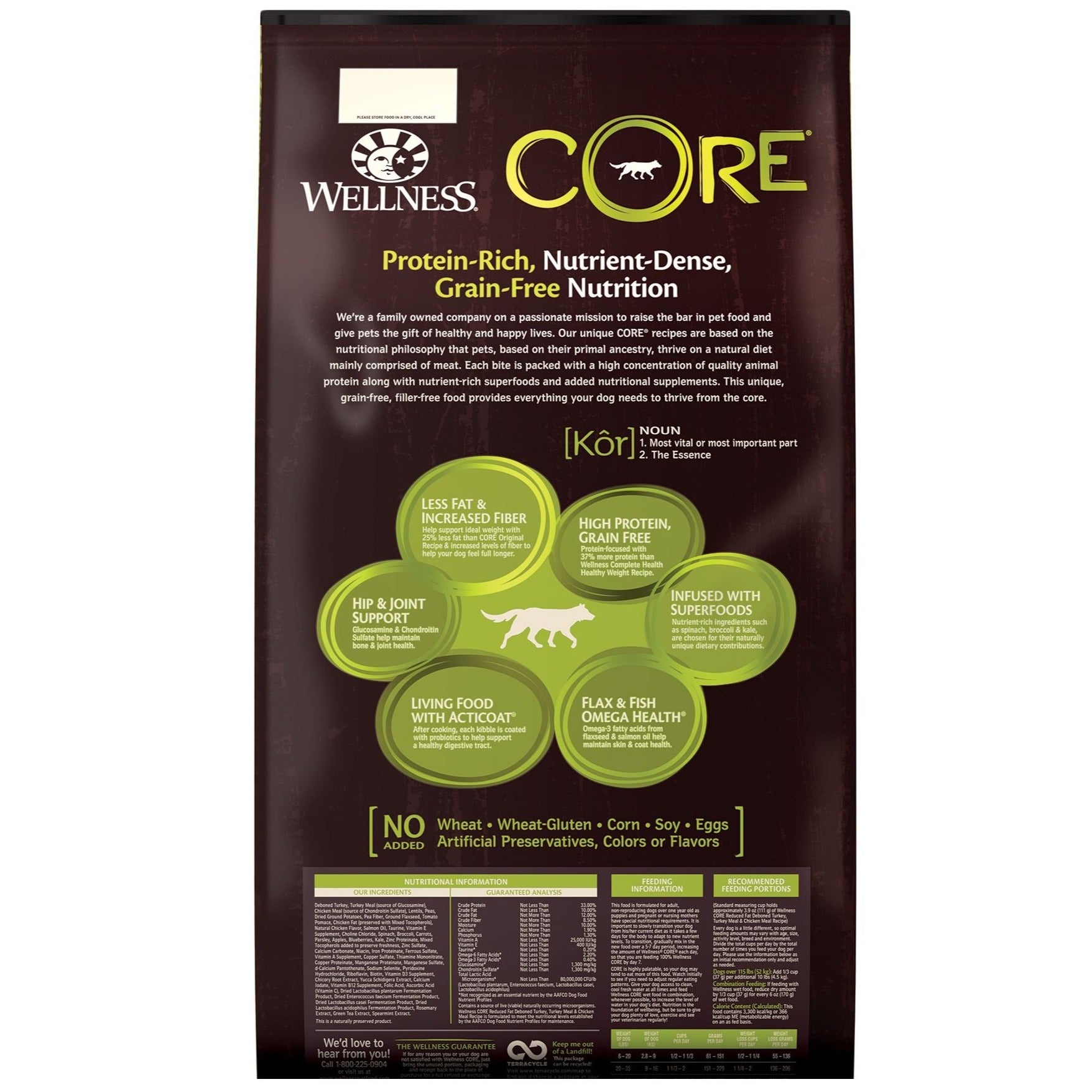 Wellness Core Dry Dog Food Grain Free Reduced Fat: Chicken & Turkey