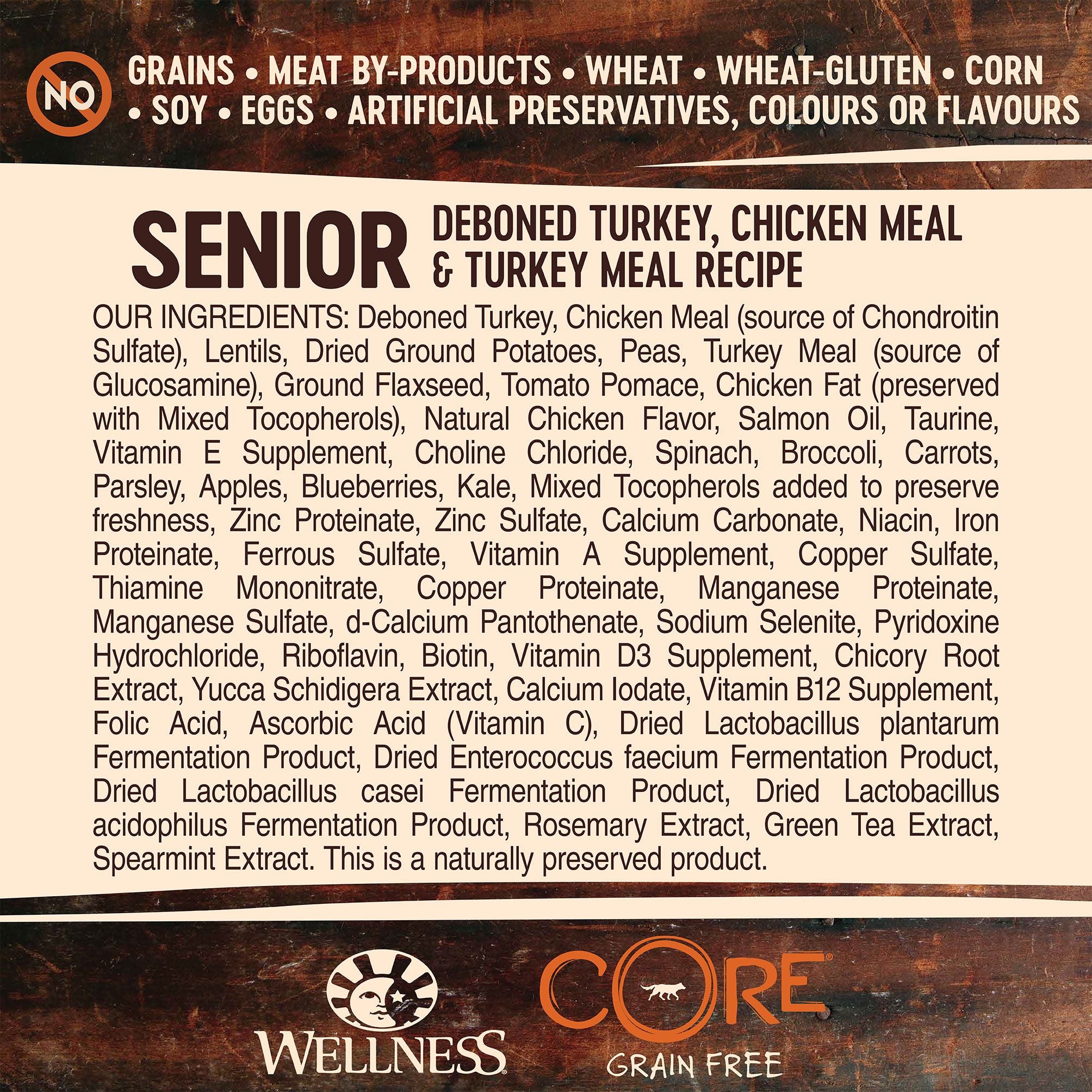 Wellness Core Dry Dog Food Grain Free Senior: Chicken & Turkey