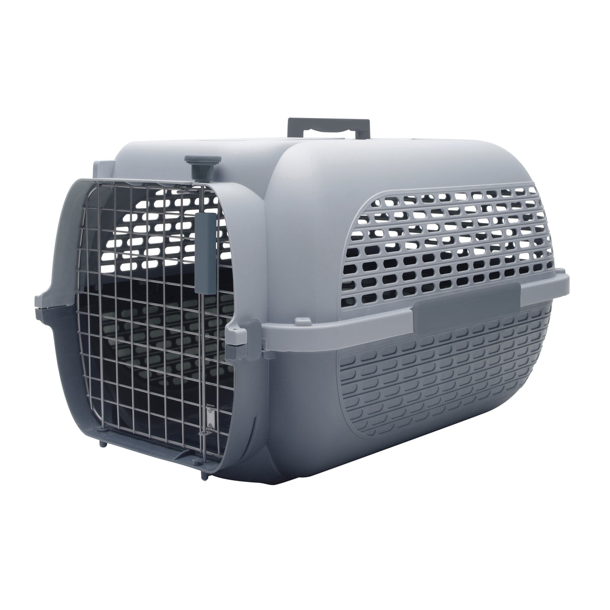Dogit Voyageur pet carrier, small, light grey with dark grey wire door and top carry handle