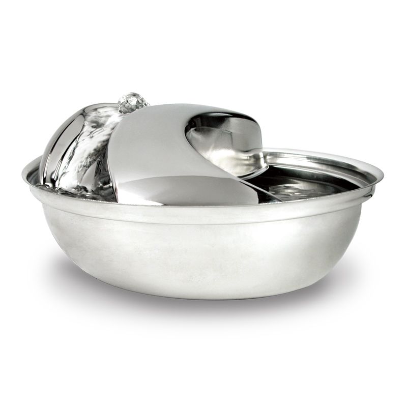 Pioneer Pet RainDrop stainless steel drinking fountain seen from the side