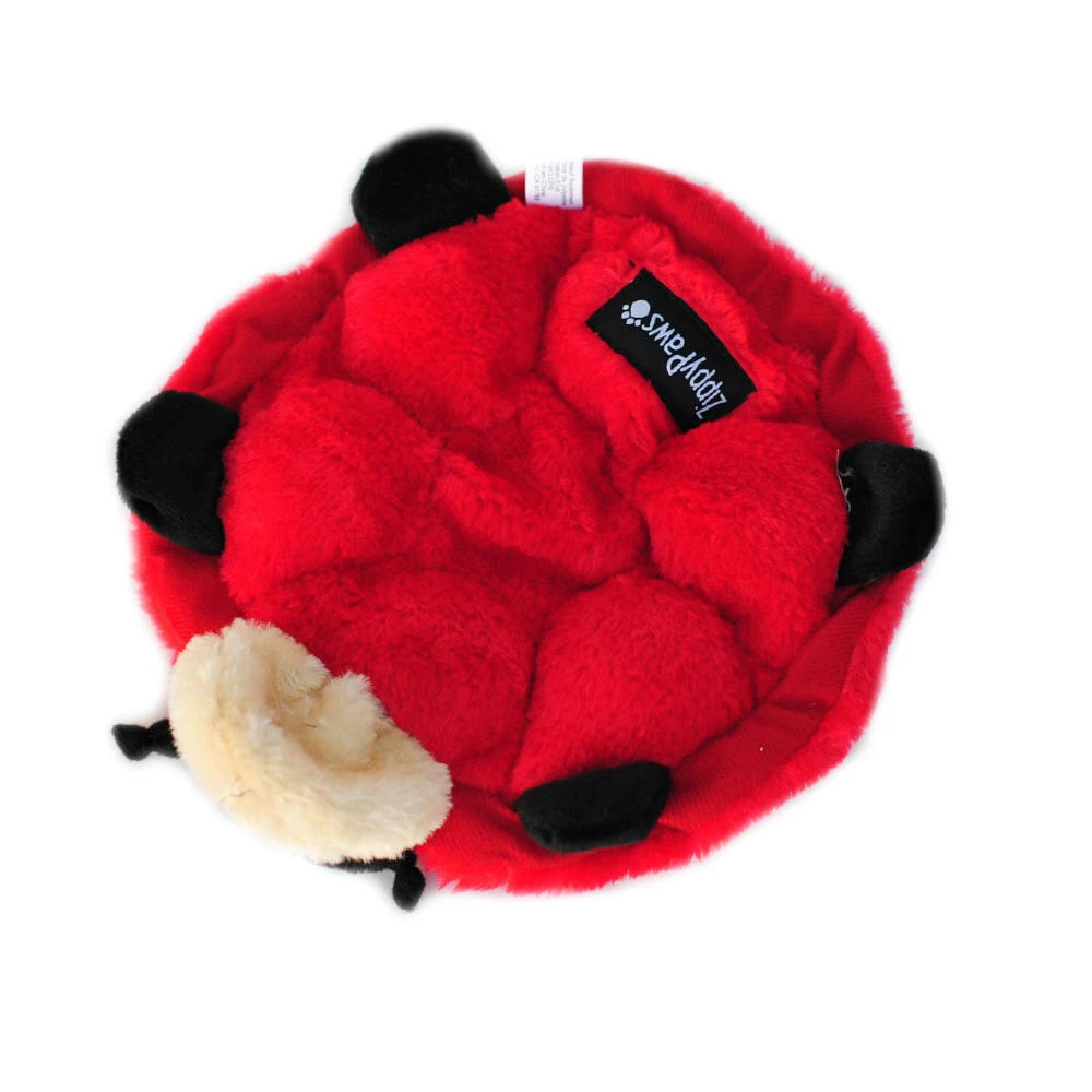 Zippy Paws Squeakie Crawler ladybug dog toy seen from above, showing its spotted back