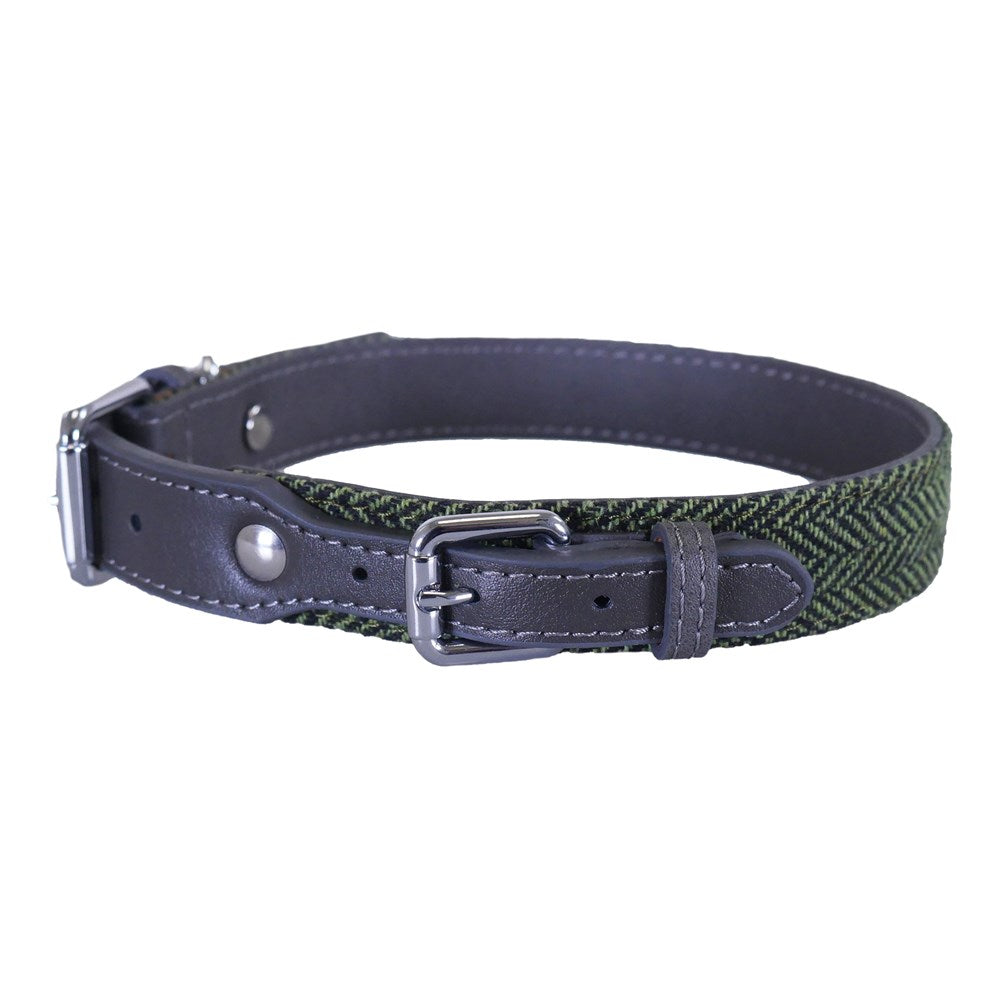 Rosewood Forest Herringbone Leather Dog Collar