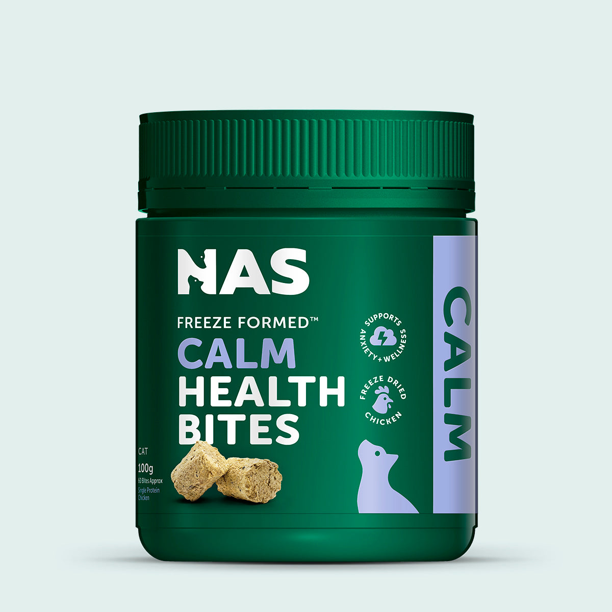 Natural Animal Solutions Freeze Formed Cat Calm Health Bites — front of pack, 100g (60 bites)