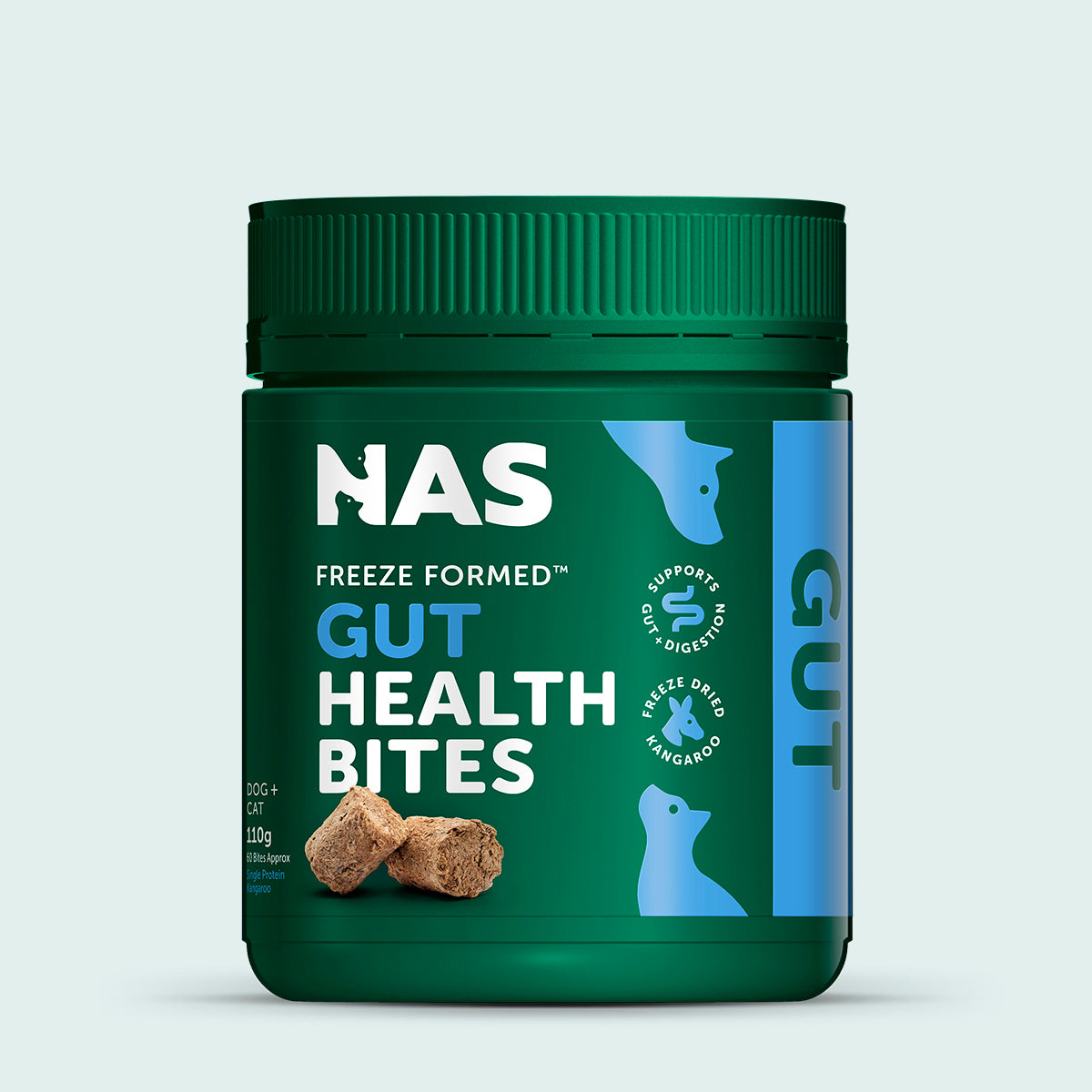 Natural Animal Solutions Freeze Formed Gut Health Bites — front of pack, 110g (60 bites)