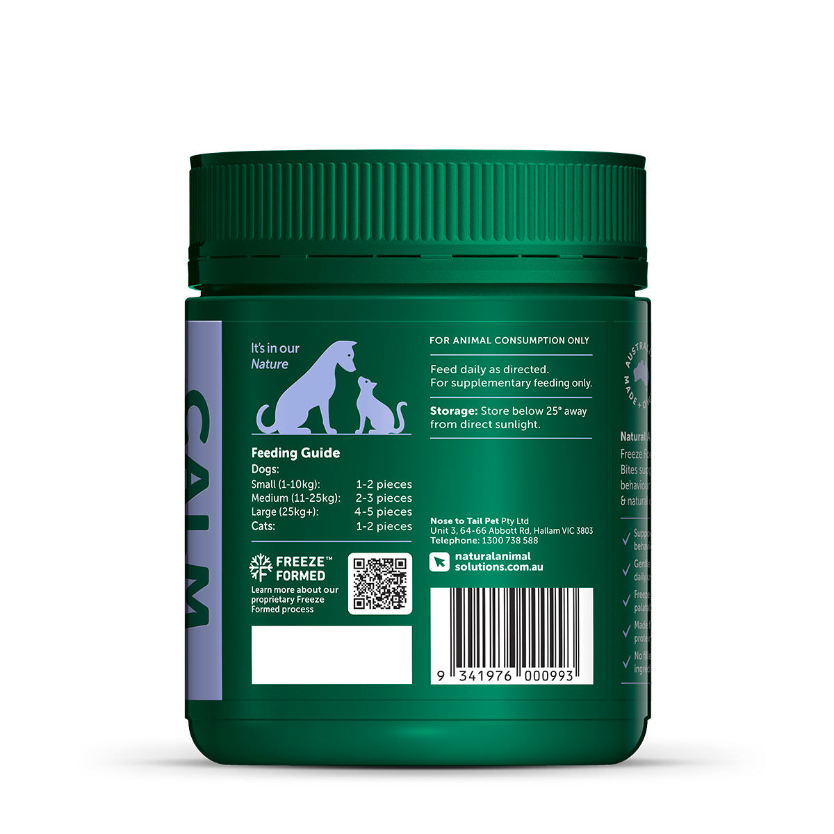 Natural Animal Solutions Freeze Formed Calm Health Bites — dosage guide by bodyweight