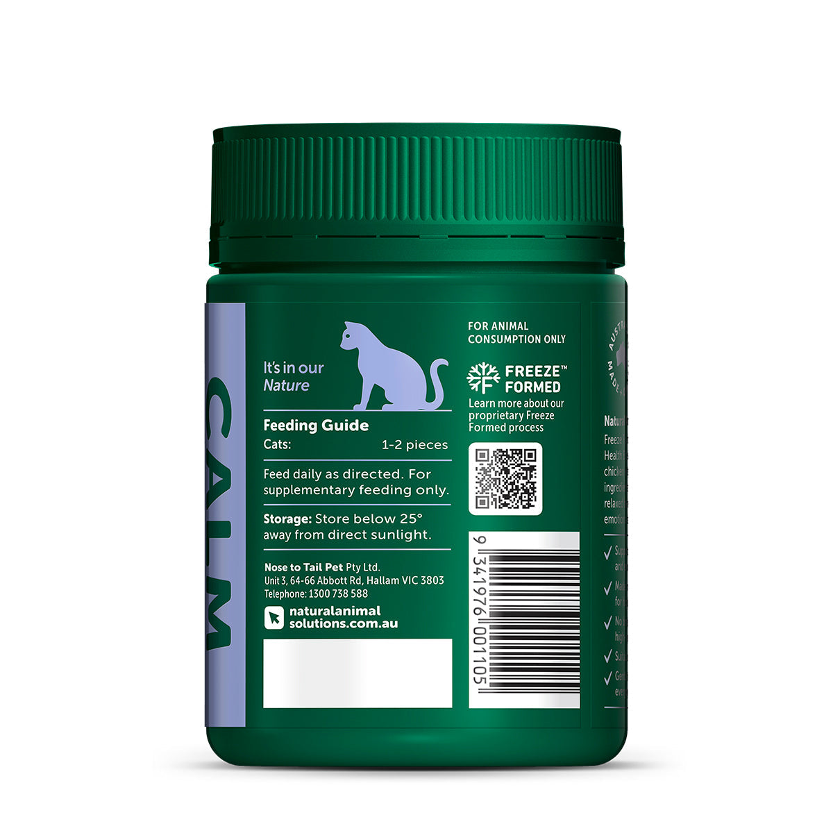 Natural Animal Solutions Freeze Formed Cat Calm Health Bites — dosage guide, 50g pouch