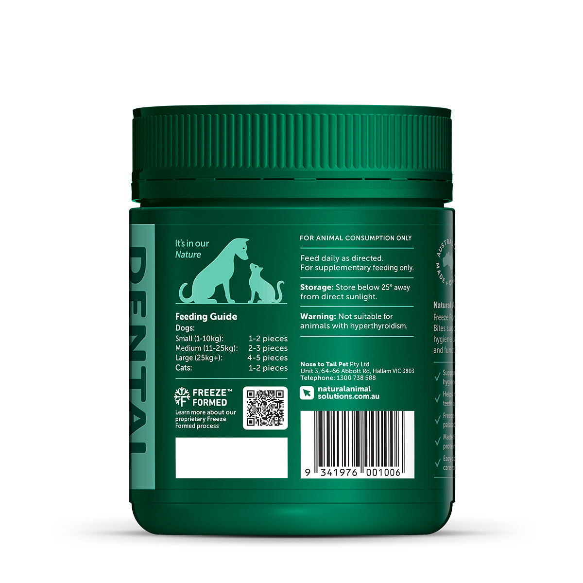 Natural Animal Solutions Freeze Formed Dental Health Bites — dosage guide by bodyweight