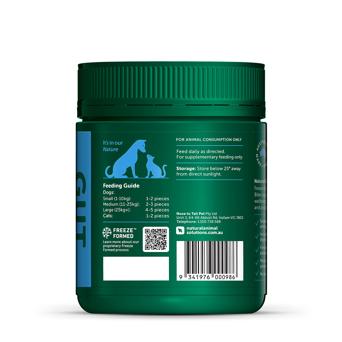 Natural Animal Solutions Freeze Formed Gut Health Bites — dosage guide by bodyweight