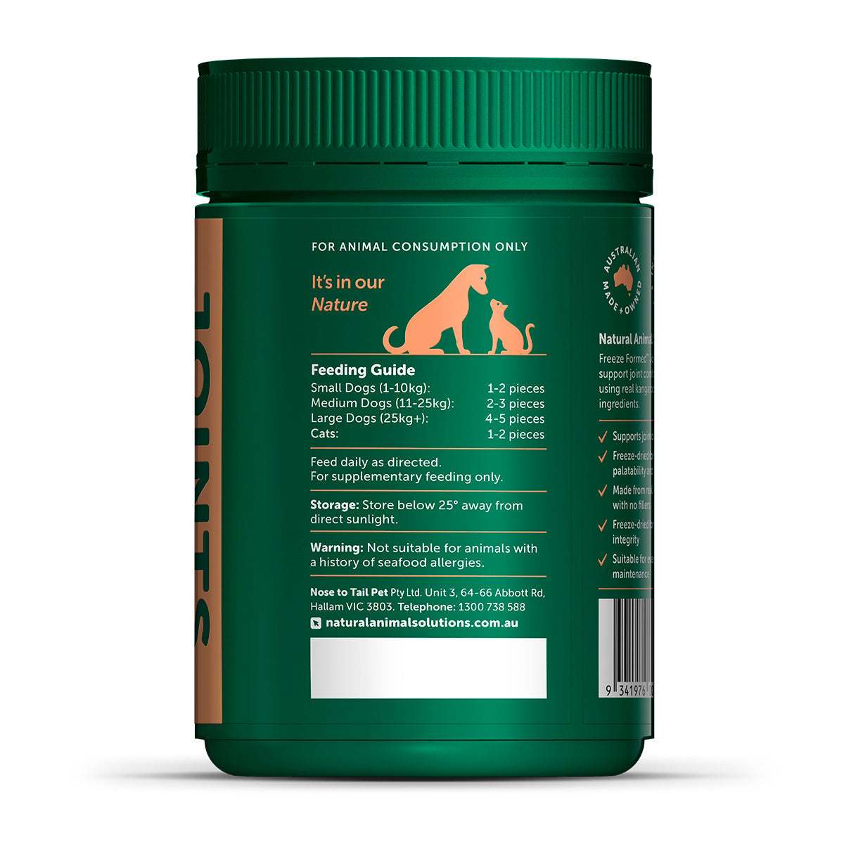 Natural Animal Solutions Freeze Formed Joint Health Bites — dosage guide by bodyweight