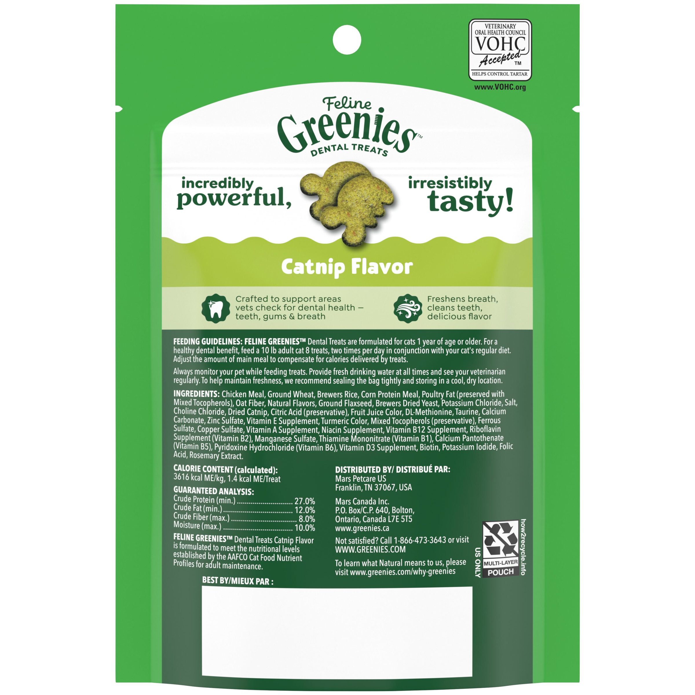 GREENIES Feline Dental Cat Treat Catnip Flavour back of pack