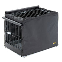 Ferplast Superior dog crate cover fitted to a Superior folding crate with the door-side window rolled up | PeekAPaw Pet Supplies