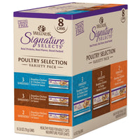 Wellness CORE Signature Selects Poultry Selection Variety Pack, eight-can carton at an angle