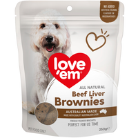 Love'em Liver Brownie Dog Treats front of pack