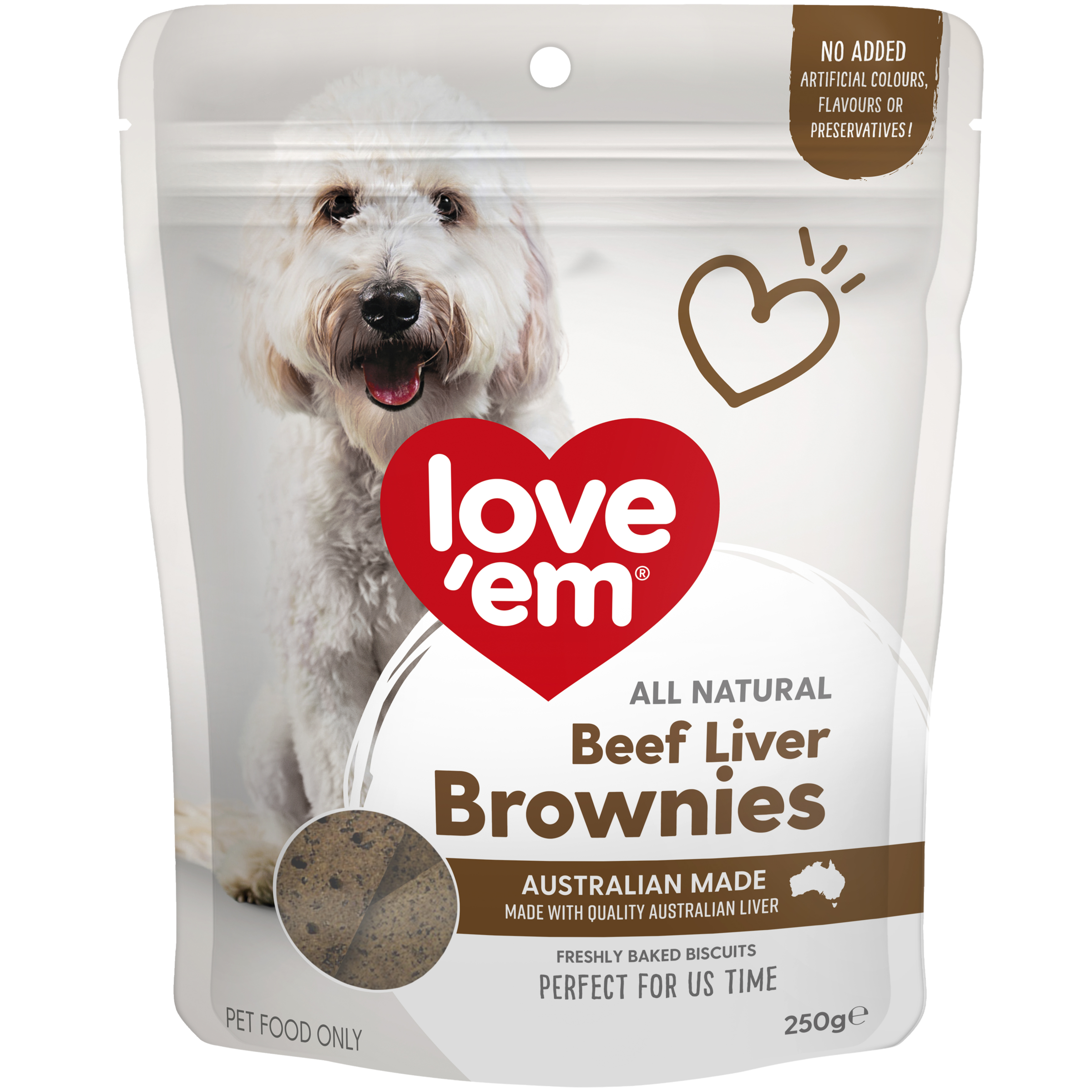 Love'em Liver Brownie Dog Treats front of pack