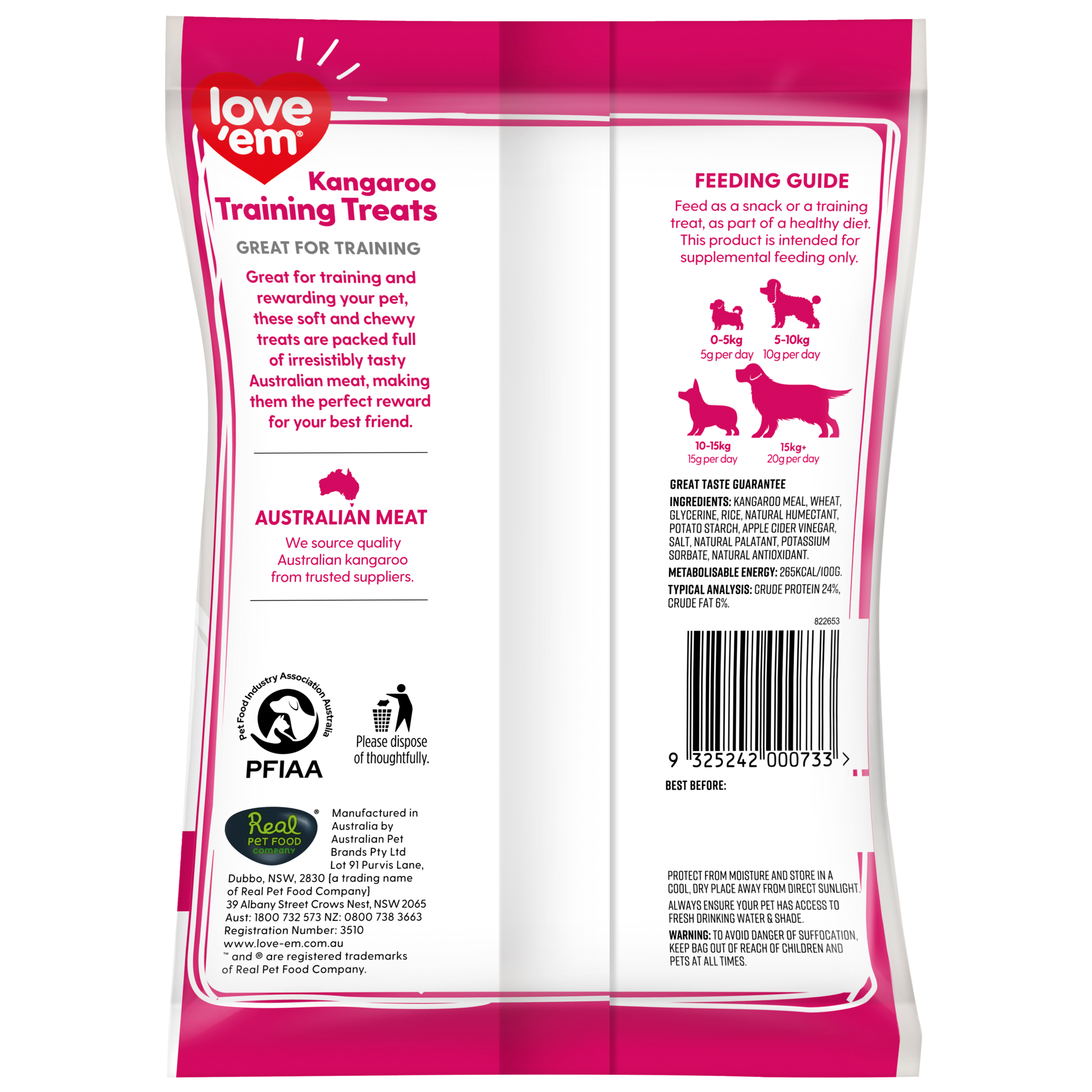 Love'em Kangaroo Dog Training Treats back of pack
