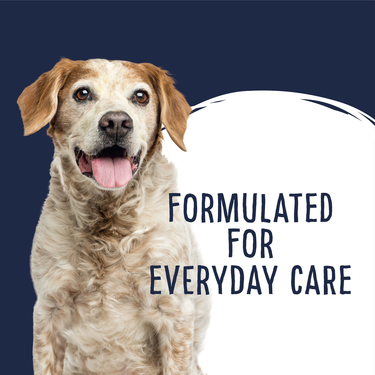 Love'em graphic of a cream dog beside the words 'formulated for everyday care'