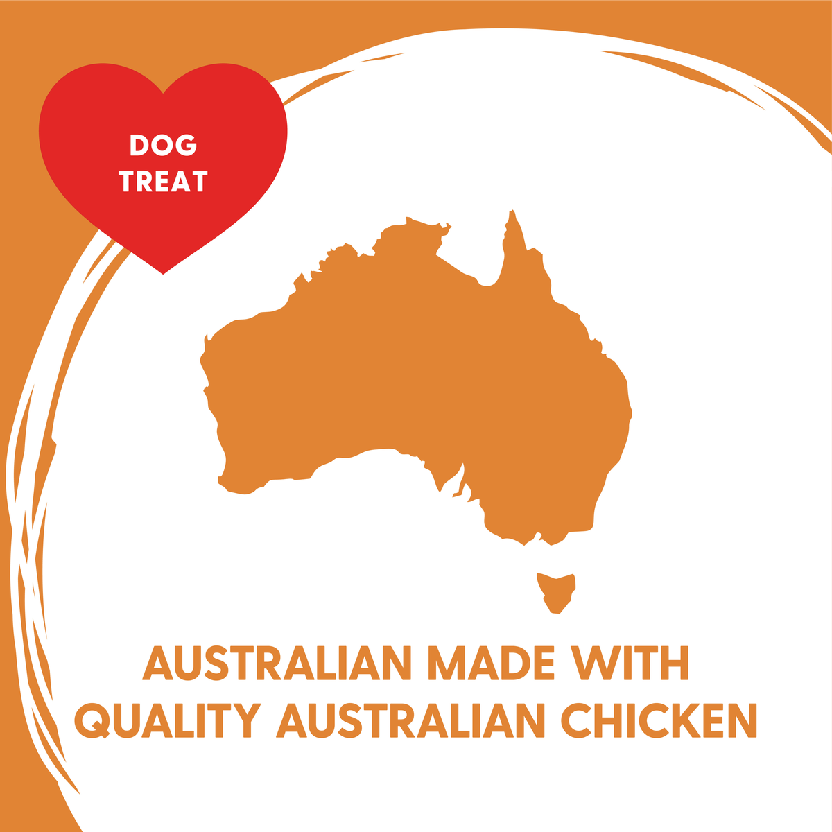 Love'em dog treat graphic: map of Australia with 'Australian made with quality Australian chicken'