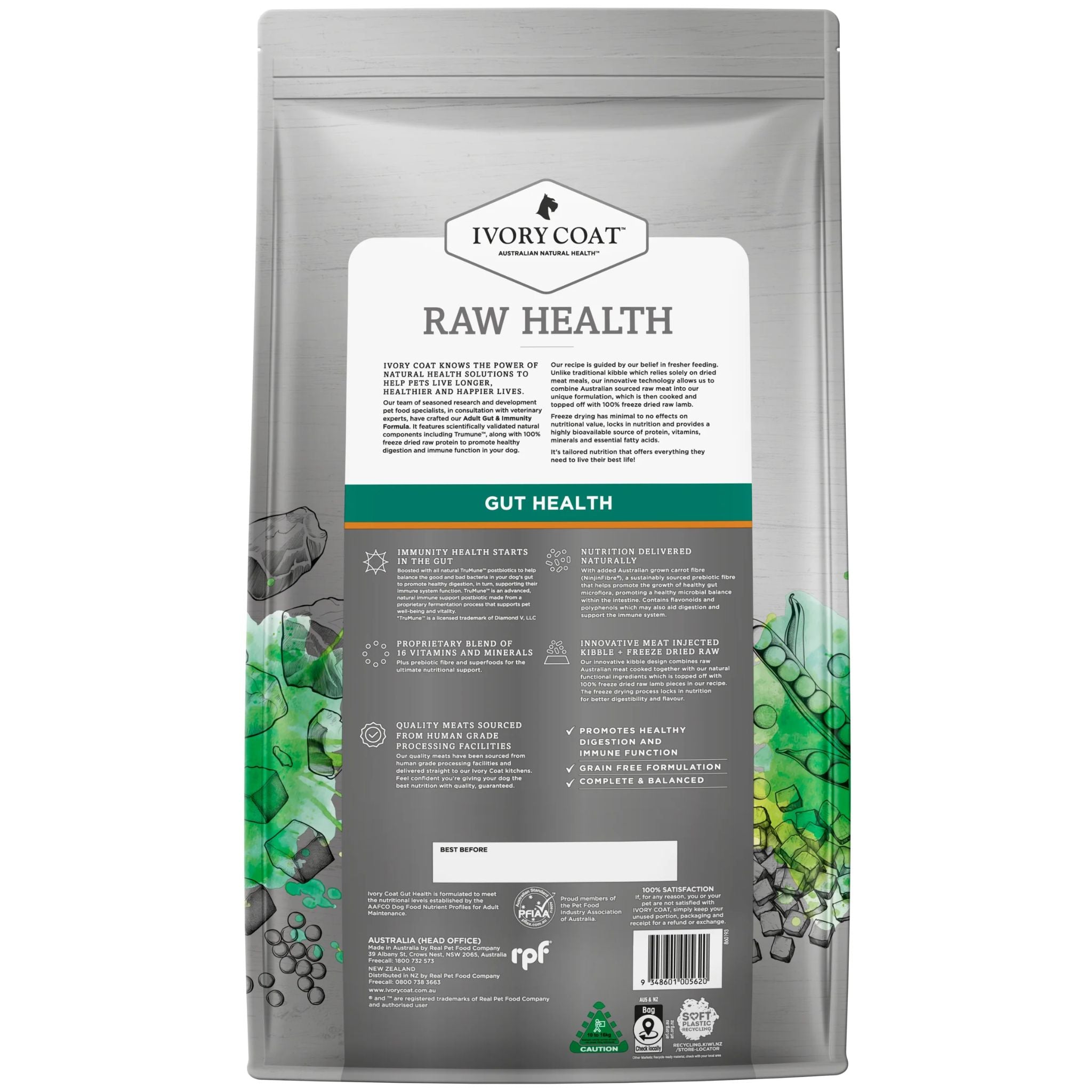 Ivory Coat Raw Health Adult Dry Dog Food Gut Health
