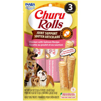 Inaba Churu Rolls Joint Support Chicken with Salmon Recipe dog treats, front of the 3-stick pack