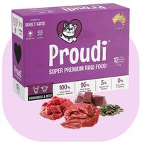 Proudi Kangaroo and Beef Raw Patties for Cats, 1.08kg box of frozen raw cat food