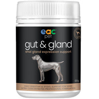 EAC Gut & Gland Support for dogs, front of the 100g tub