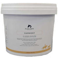Black Horse Naturals Harmony tub, white bucket with a horse-head logo and gold accent band