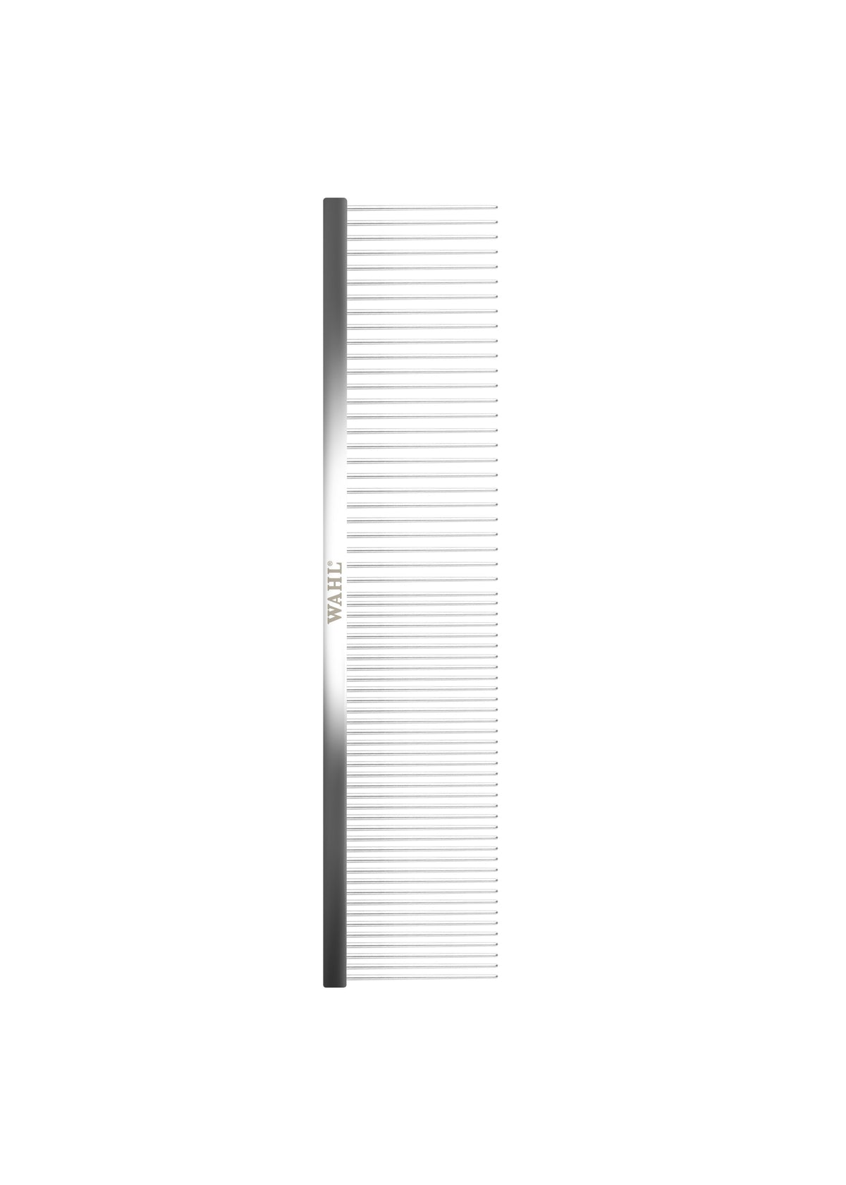 Wahl professional stainless steel dog comb with fine and coarse tooth sections, lying flat
