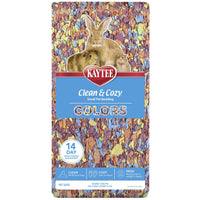Front of the 24.6L Kaytee Clean and Cozy Colors Kaleidoscope bedding bale, with a rabbit photo