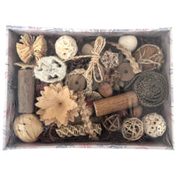 Beak Joy Natural Signature Blend, an open box of undyed sola, loofah, wood and rattan chew pieces