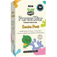 YumGuard Puree Star Cat Treats Combo Pack, six flavours of 14g lickable puree sachets