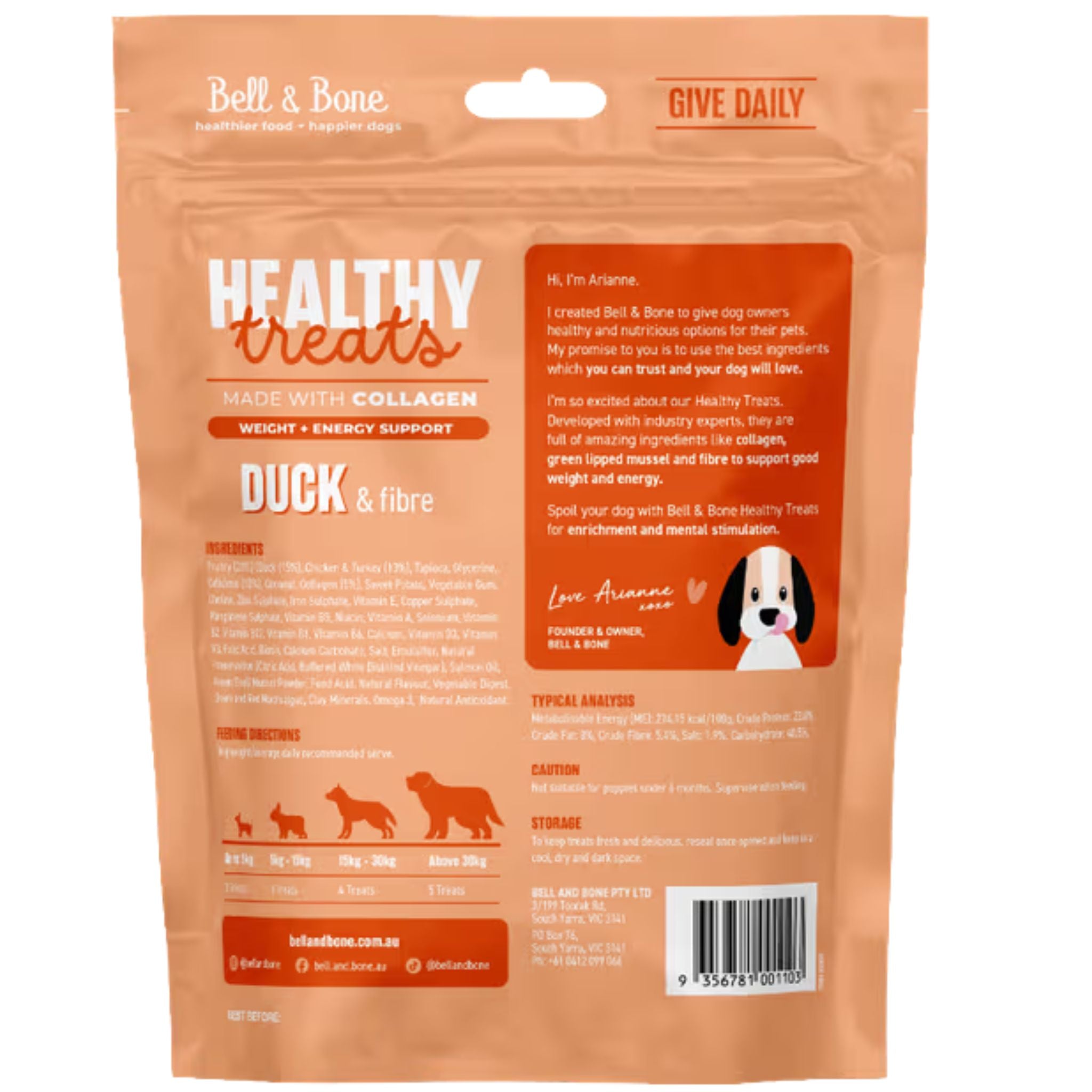 Bell and Bone Healthy Dog Treats Duck & Fibre for Weight and Energy Support